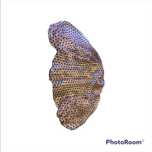 Pink sheer button down shirt with black polka dots